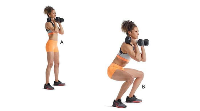 dumbbell front squat helps strengthen back muscles